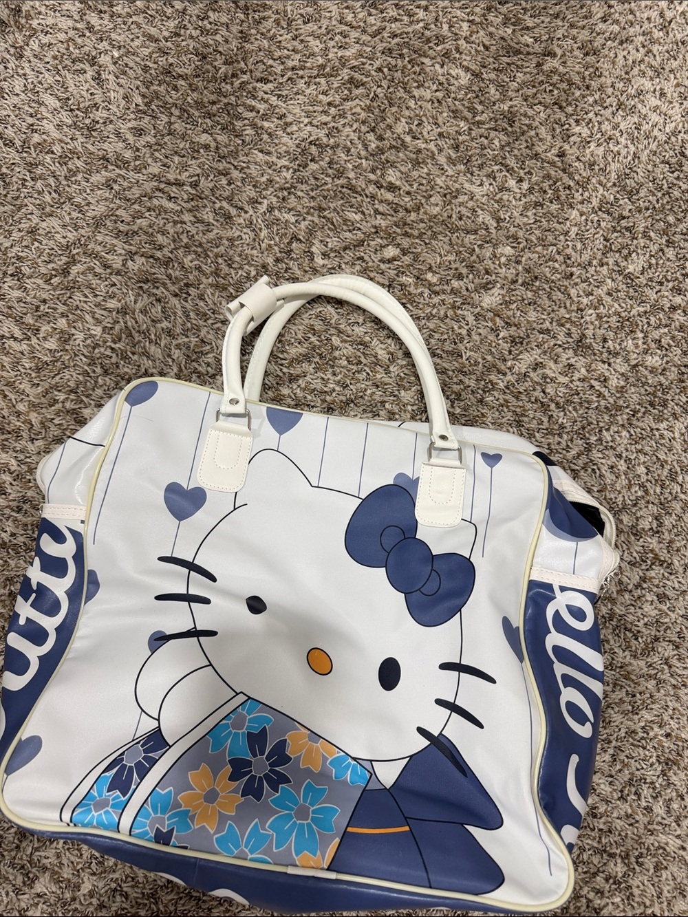 Hello Kitty White and Navy Top-Handle Travel Bag